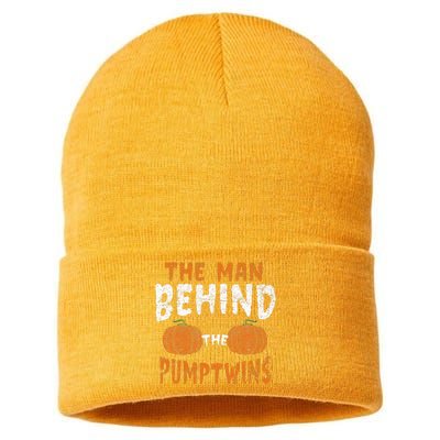 The Man Behind The Pumpkin Twins Funny Halloween Pregnancy Sustainable Knit Beanie