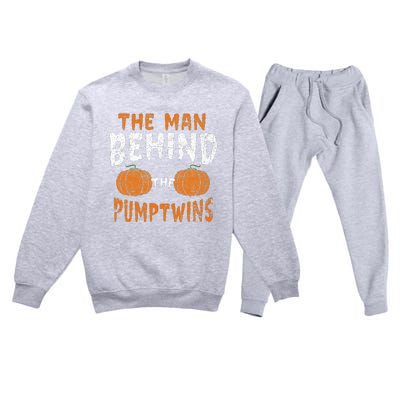 The Man Behind The Pumpkin Twins Funny Halloween Pregnancy Premium Crewneck Sweatsuit Set