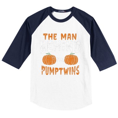 The Man Behind The Pumpkin Twins Funny Halloween Pregnancy Baseball Sleeve Shirt