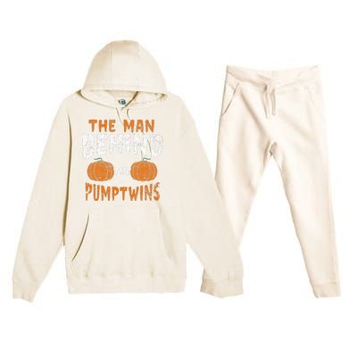 The Man Behind The Pumpkin Twins Funny Halloween Pregnancy Premium Hooded Sweatsuit Set