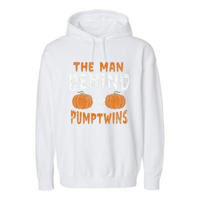 The Man Behind The Pumpkin Twins Funny Halloween Pregnancy Garment-Dyed Fleece Hoodie