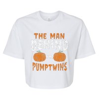 The Man Behind The Pumpkin Twins Funny Halloween Pregnancy Bella+Canvas Jersey Crop Tee