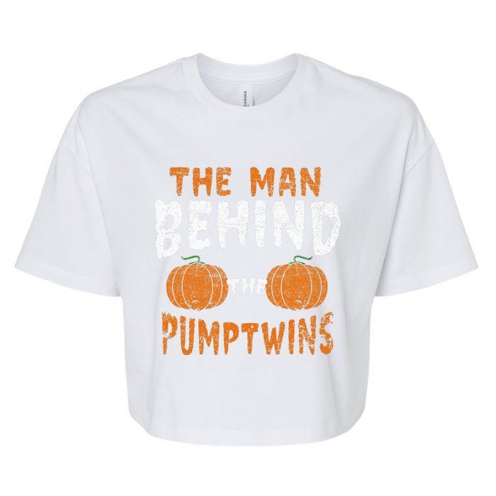 The Man Behind The Pumpkin Twins Funny Halloween Pregnancy Bella+Canvas Jersey Crop Tee