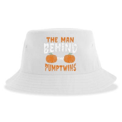 The Man Behind The Pumpkin Twins Funny Halloween Pregnancy Sustainable Bucket Hat