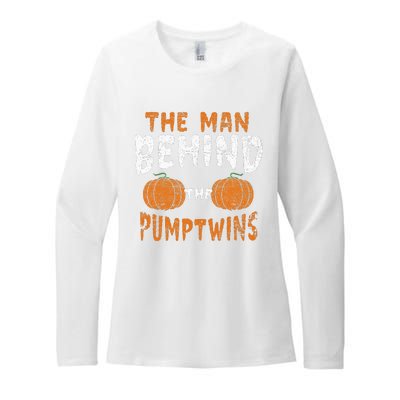 The Man Behind The Pumpkin Twins Funny Halloween Pregnancy Womens CVC Long Sleeve Shirt