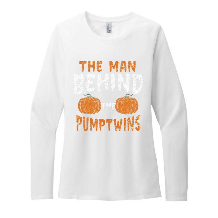 The Man Behind The Pumpkin Twins Funny Halloween Pregnancy Womens CVC Long Sleeve Shirt