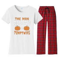 The Man Behind The Pumpkin Twins Funny Halloween Pregnancy Women's Flannel Pajama Set