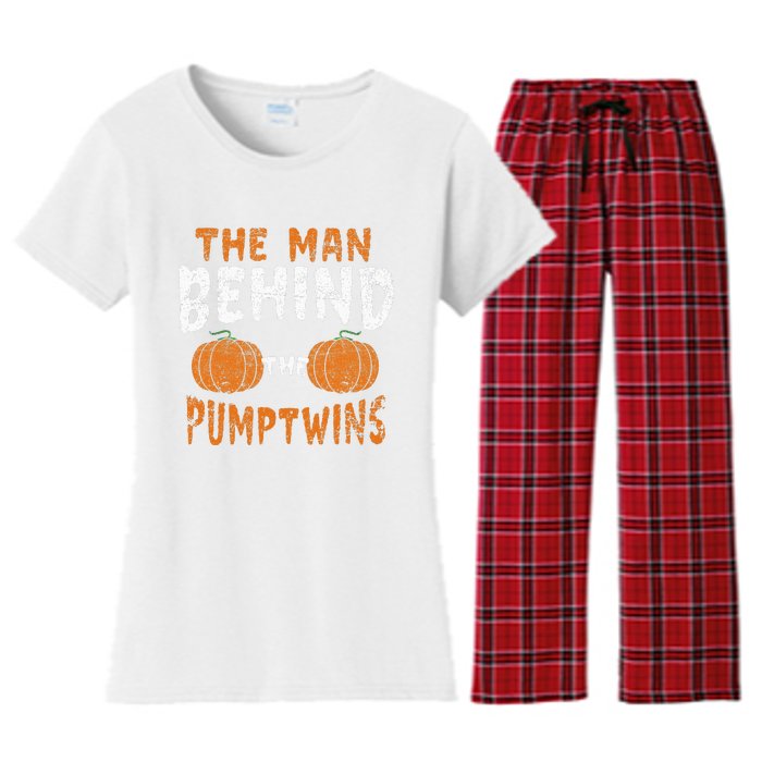 The Man Behind The Pumpkin Twins Funny Halloween Pregnancy Women's Flannel Pajama Set