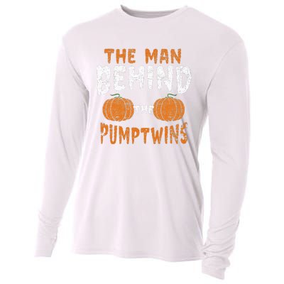 The Man Behind The Pumpkin Twins Funny Halloween Pregnancy Cooling Performance Long Sleeve Crew