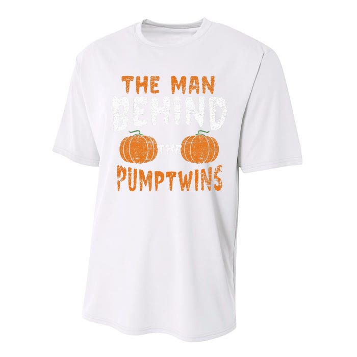 The Man Behind The Pumpkin Twins Funny Halloween Pregnancy Performance Sprint T-Shirt