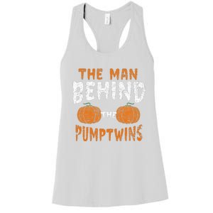 The Man Behind The Pumpkin Twins Funny Halloween Pregnancy Women's Racerback Tank