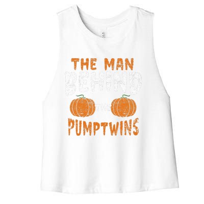 The Man Behind The Pumpkin Twins Funny Halloween Pregnancy Women's Racerback Cropped Tank