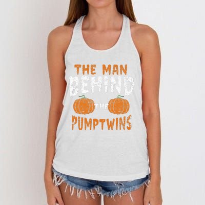 The Man Behind The Pumpkin Twins Funny Halloween Pregnancy Women's Knotted Racerback Tank