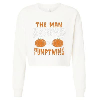 The Man Behind The Pumpkin Twins Funny Halloween Pregnancy Cropped Pullover Crew