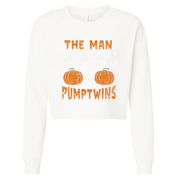 The Man Behind The Pumpkin Twins Funny Halloween Pregnancy Cropped Pullover Crew