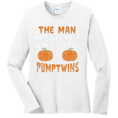 The Man Behind The Pumpkin Twins Funny Halloween Pregnancy Ladies Long Sleeve Shirt