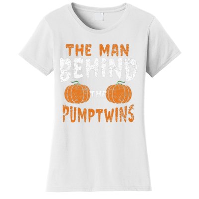 The Man Behind The Pumpkin Twins Funny Halloween Pregnancy Women's T-Shirt