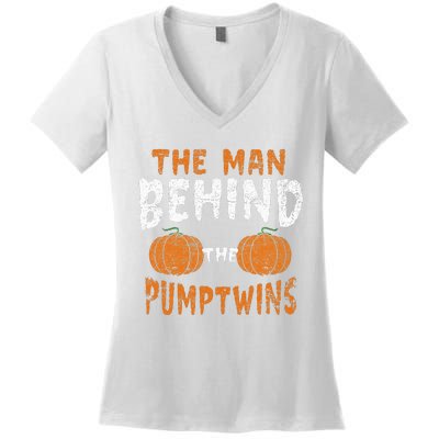 The Man Behind The Pumpkin Twins Funny Halloween Pregnancy Women's V-Neck T-Shirt