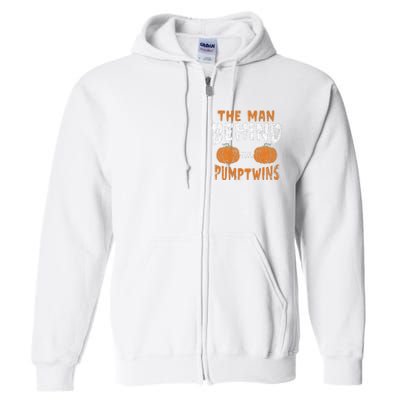 The Man Behind The Pumpkin Twins Funny Halloween Pregnancy Full Zip Hoodie