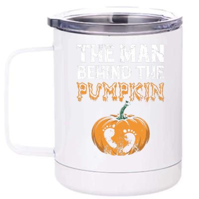 The Man Behind The Pumpkin Halloween Pregnancy 12 oz Stainless Steel Tumbler Cup