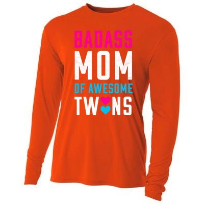 Twin Mom Badass Mom Of Twins Awesome Twins Gift Cooling Performance Long Sleeve Crew