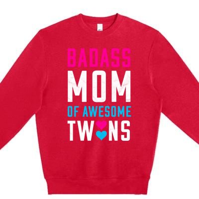 Twin Mom Badass Mom Of Twins Awesome Twins Gift Premium Crewneck Sweatshirt