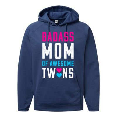 Twin Mom Badass Mom Of Twins Awesome Twins Gift Performance Fleece Hoodie