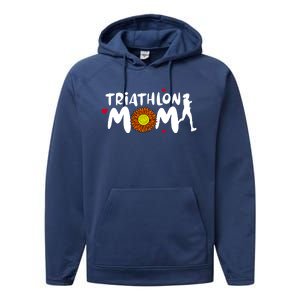 Triathlon Mom Cute Triathlon Funny Gift Performance Fleece Hoodie