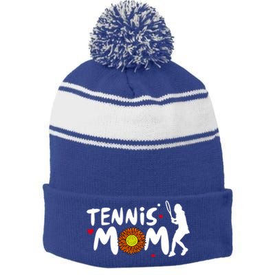 Tennis Mom Cute Tennis Gift Stripe Pom Pom Beanie