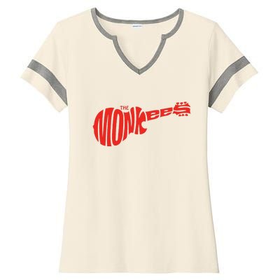 The Monkees Classic Red Guitar Logo White Ladies Halftime Notch Neck Tee