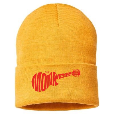 The Monkees Classic Red Guitar Logo White Sustainable Knit Beanie