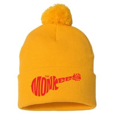 The Monkees Classic Red Guitar Logo White Pom Pom 12in Knit Beanie