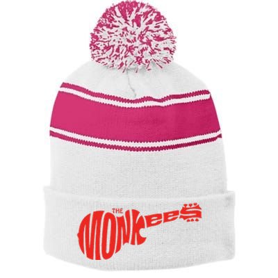 The Monkees Classic Red Guitar Logo White Stripe Pom Pom Beanie