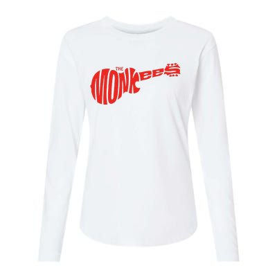 The Monkees Classic Red Guitar Logo White Womens Cotton Relaxed Long Sleeve T-Shirt