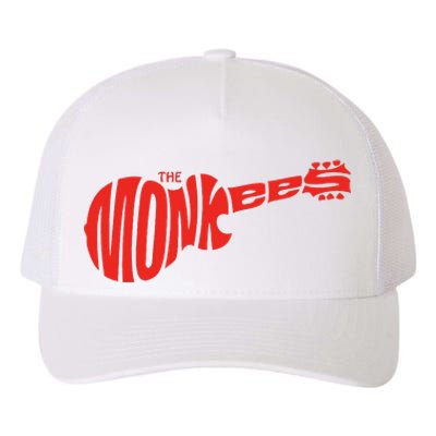 The Monkees Classic Red Guitar Logo White Yupoong Adult 5-Panel Trucker Hat