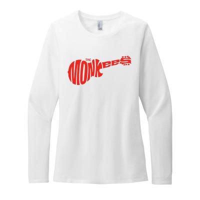 The Monkees Classic Red Guitar Logo White Womens CVC Long Sleeve Shirt