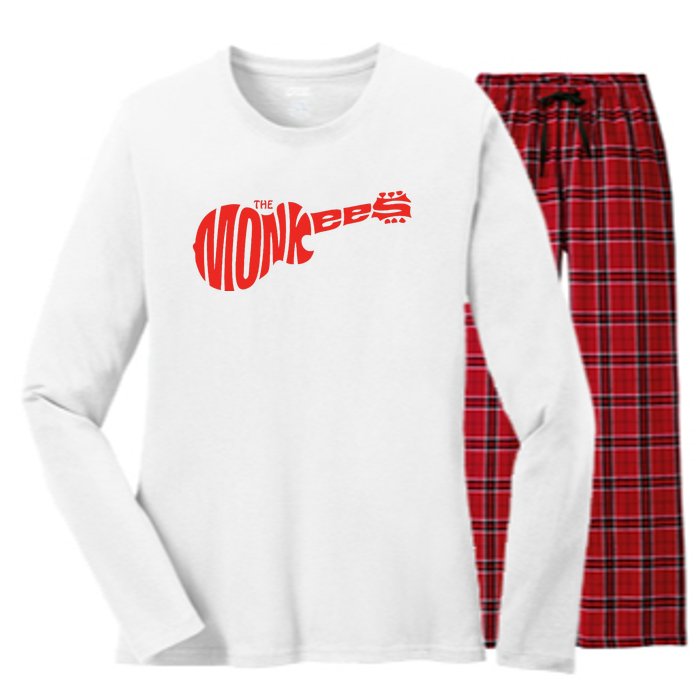 The Monkees Classic Red Guitar Logo White Women's Long Sleeve Flannel Pajama Set 