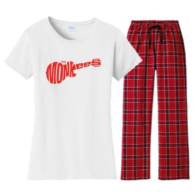 The Monkees Classic Red Guitar Logo White Women's Flannel Pajama Set