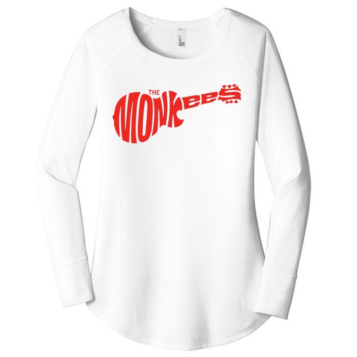 The Monkees Classic Red Guitar Logo White Women's Perfect Tri Tunic Long Sleeve Shirt