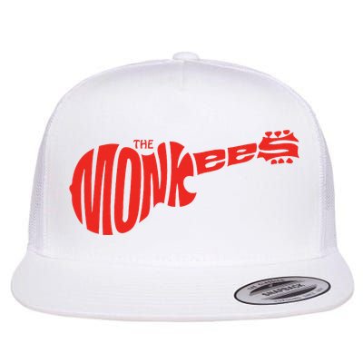 The Monkees Classic Red Guitar Logo White Flat Bill Trucker Hat