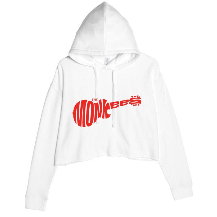 The Monkees Classic Red Guitar Logo White Crop Fleece Hoodie