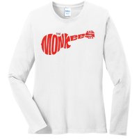 The Monkees Classic Red Guitar Logo White Ladies Long Sleeve Shirt