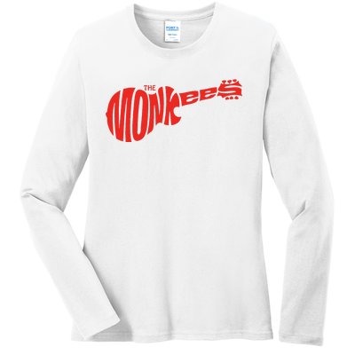 The Monkees Classic Red Guitar Logo White Ladies Long Sleeve Shirt