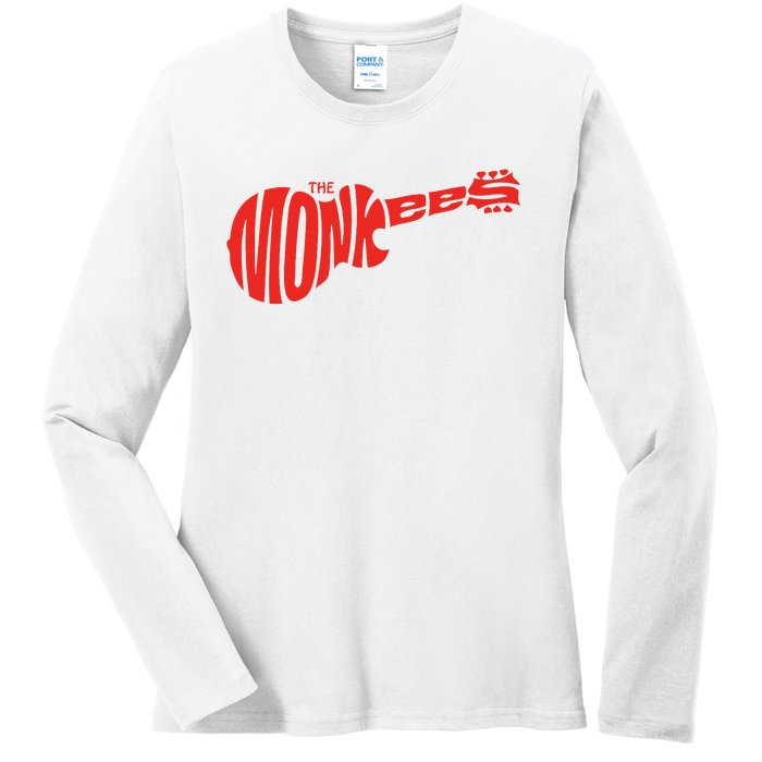 The Monkees Classic Red Guitar Logo White Ladies Long Sleeve Shirt