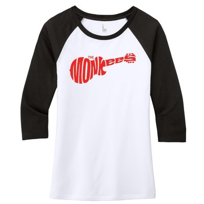 The Monkees Classic Red Guitar Logo White Women's Tri-Blend 3/4-Sleeve Raglan Shirt