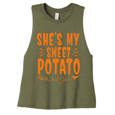 Thanksgiving Matching Couple SheS My Sweet Potato I Yam Women's Racerback Cropped Tank