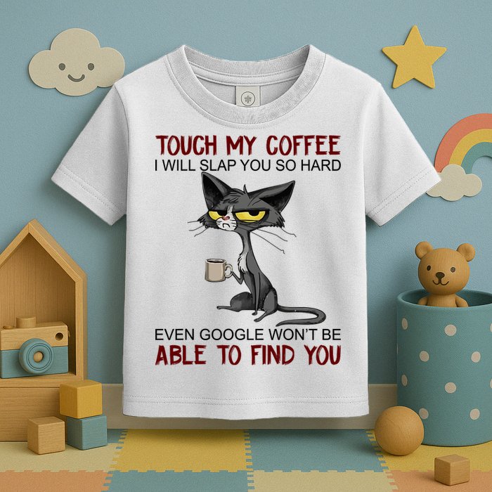 Touch My Coffee I Will Slap You So Hard Funny Angry Cat Toddler T-Shirt