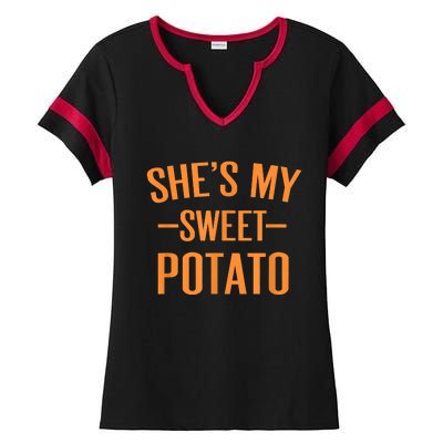 Thanksgiving Matching Couples She's My Sweet Potato I Yam Ladies Halftime Notch Neck Tee