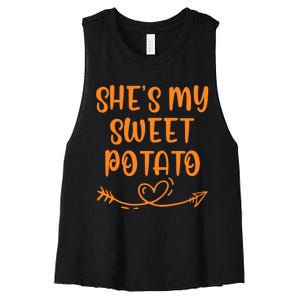 Thanksgiving Matching Couple SheS My Sweet Potato I Yam Set Women's Racerback Cropped Tank