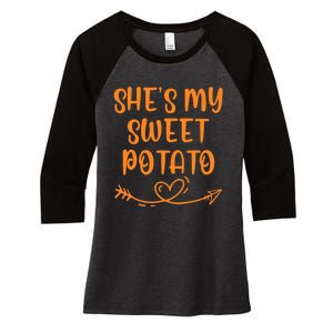 Thanksgiving Matching Couple SheS My Sweet Potato I Yam Set Women's Tri-Blend 3/4-Sleeve Raglan Shirt